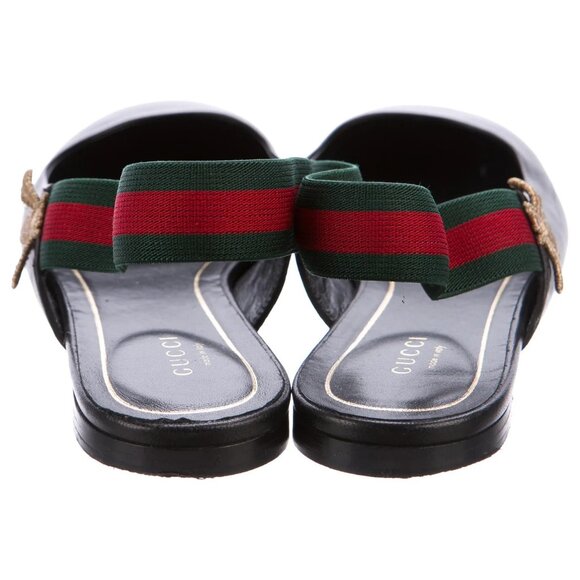 GUCCI Bayadere Web Stripe Bee Black Leather Slingback Flats Size EU 37.5 - Picture 4 of 6